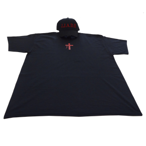 J.J.A.D.E. Shirt - Black & Red - Front with Hat